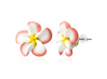 Rózsaszín-fehér-sárga pluméria virág fülbevaló