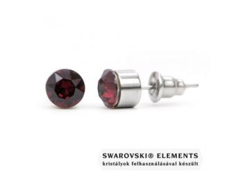 Jazzy piros Swarovski® kristályos fülbevaló - Kerek foglalatos Burgundi