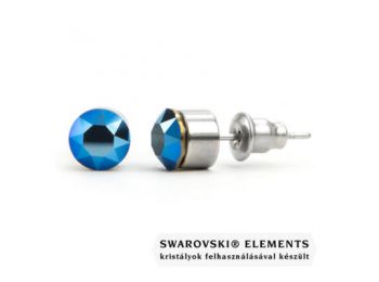 Jazzy kék Swarovski® kristályos fülbevaló - Kerek foglalatos Metallic Blue