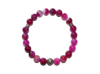 Karkötő, gyöngyből, pink achát, festett, fém dísszel,