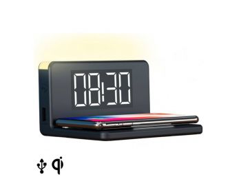 Ébresztőóra vezeték nélküli töltővel KSIX Qi Fekete