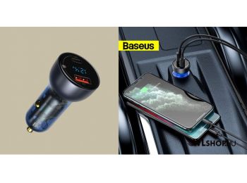 Baseus Particular autós töltő USB/USB-C 65W 5A SCP QC 4.0 + PD 3.0 LCD kijelzővel - Szürke