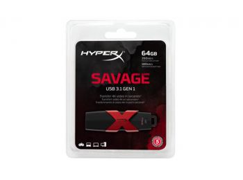 Pendrive, 64GB, USB 3.1, 350/180MB/s, KINGSTON HyperX Savage (UK64GHSX3)