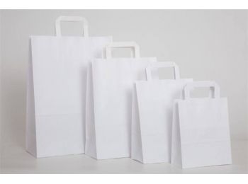 Füles papírtasak, szalagfüles, fehér, 24x11x33 cm (CSZP0