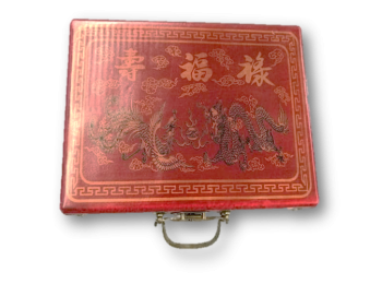 Mahjong festett bőr, fa dobozban - /EV/