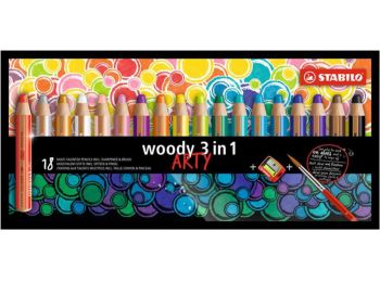 Színes ceruza készlet, kerek, vastag, STABILO Woody ARTY 3 in 1, 18 különböző szín (TST880181)