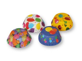 4 -féle színes lufi mintás muffin papír (100 db)