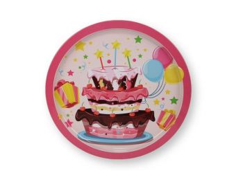 Rózsaszín tortás kerek fém tortatálca