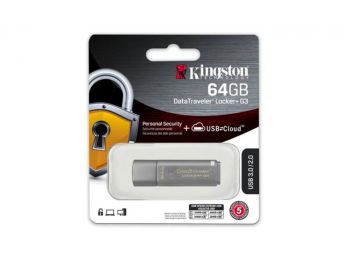 Pendrive, 64GB, USB 3.0, jelszavas védelem, KINGSTON  DataTraveler Locker+ G3, ezüst (UK64GPG3E)