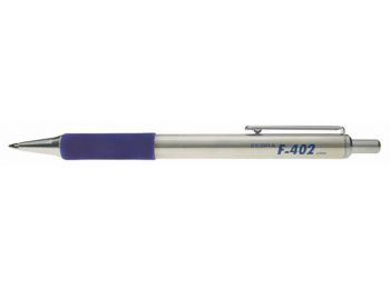 Golyóstoll, 0,24 mm, nyomógombos, rozsdamentes acél, kék tolltest, ZEBRA F402, kék (TZ45842)
