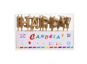 Arany színű Happy Birthday tortagyertya