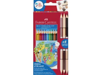 Színes ceruza készlet, háromszögletű, FABER-CASTELL Children of the world, 10 + 6különböző szín (TFC201746)