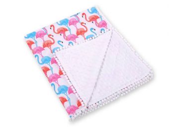 BabyLion Prémium két oldalú Minky takaró - Fehér - Flamingo