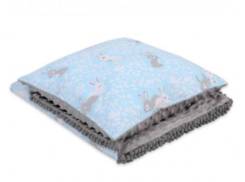 BabyLion Prémium Minky takaró + párna - Szürke - Kék ny