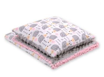BabyLion Prémium Minky takaró + párna - Szürke sünik