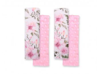 BabyLion Prémium Biztonsági öv védő - Minky - Rózsaszín virágok