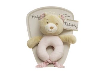 Baby Hug Plüss csörgő - rózsaszín maci - 15 cm
