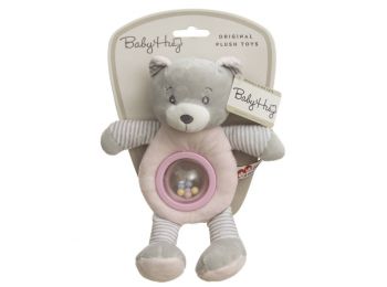 Baby Hug Plüss csörgő - rózsaszín-szürke maci - 23 cm