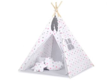 BabyLion Textil sátor - Szürke - Rózsaszín csillagok