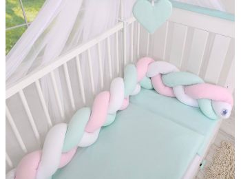 BabyLion Prémium Fonott rácsvédő - Menta-Fehér-Rózsasz