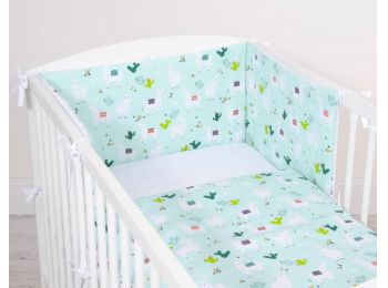 BabyLion Prémium 3 részes ágyneműszett - Láma - Menta