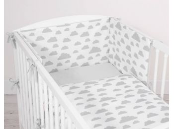 BabyLion Prémium 3 részes ágyneműszett - Szürke felhők