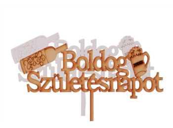 2 db fehér és natúr fa boros Boldog szülinapot feliratos