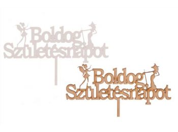 2 db fehér és natúr fa tündéres Boldog szülinapot feli