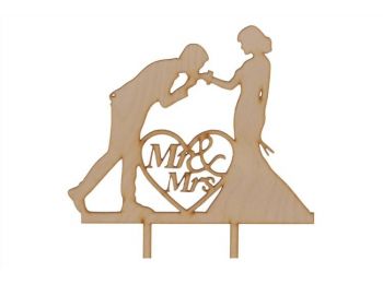 Natúr fa kézcsókos MR & MRS nászpár sziluett tortadísz