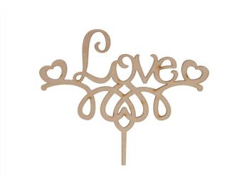 Natúr fa szives Love felirat sziluett tortadísz