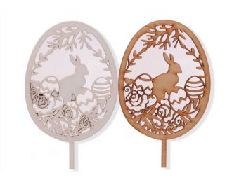 2 db natúr és fehér fa nyuszis húsvéti tortadísz szilu