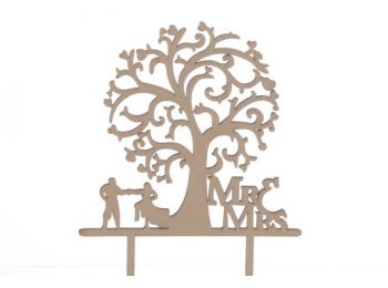 Fa alakú Mr. & Mrs. Esküvői beszúró tortadísz