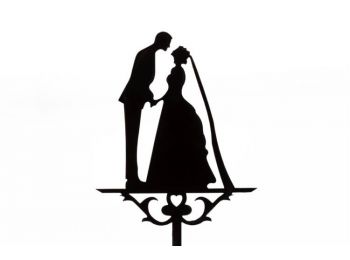 Fekete kis méretű műanyag fátylas nászpár sziluett bes