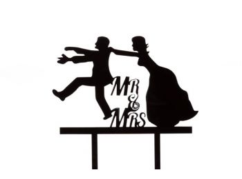 Fekete műanyag visszahúzós MR & MRS nászpár sziluett to