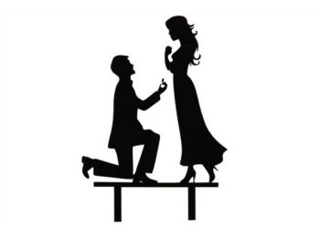 Fekete lánykérős esküvői tortadísz sziluett