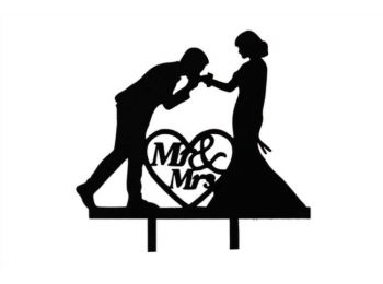 Fekete kézcsókos MR & MRS nászpár sziluett tortadísz