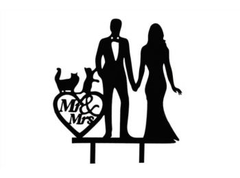 Fekete cicás pár esküvői tortadísz sziluett