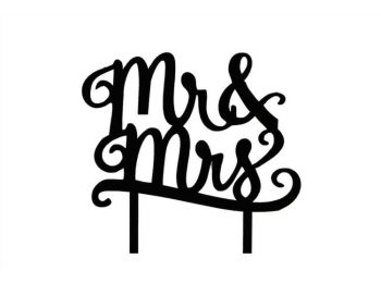 Fekete MR & MRS felirat esküvői sziluett tortadísz