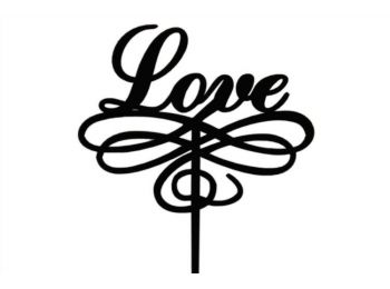 Fekete cirádás Love felirat sziluett tortadísz