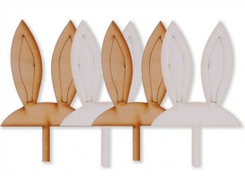 4 db natúr és fehér fa nyuszifül húsvéti tortadísz sz