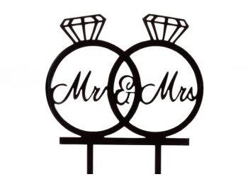 Fekete gyűrűs MR & MRS műanyag esküvői sziluett tortad�