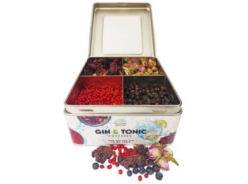 Gin Tonic Botanicals fém dobozban, osztott (hibiszkusz-rózsabors-boróka-bimbó) - 207 gr