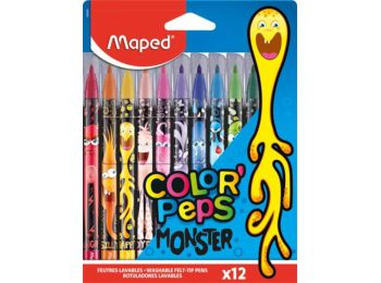 Filctoll készlet, 2,8 mm, kimosható, MAPED Color`Peps Monster 12 különböző szín (IMA845400)