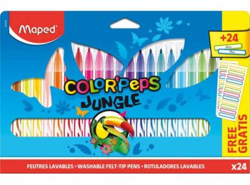 Filctoll készlet, 2,8 mm, kimosható, MAPED Color`Peps Jungle 24 különböző szín+24 ajándék matrica (IMA845436)