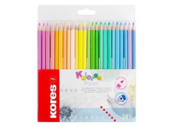 Színes ceruza készlet, háromszögletű, KORES Kolores Pastel, 24 pasztell szín (IK93321)