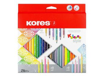 Színes ceruza készlet, háromszögletű, KORES Kolores Style, 26 különböző szín (IK93320)
