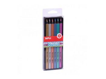 Színes ceruza készlet, háromszögletű, vastag, APLI Metal, 6 különböző metál szín (LCA18061)
