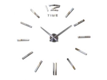 DIY nagy öntapadós dekor falióra - ezüst (60cm)