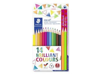 Színes ceruza készlet, háromszögletű, ajándék 2 db színes ceruzával, STAEDTLER Ergo Soft, 14 különböző szín (TS157C14P1)