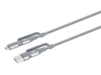 USB kábel, 4-az-1-ben, USB-C/micro-USB/USB-A, 1 m, MANHATTA